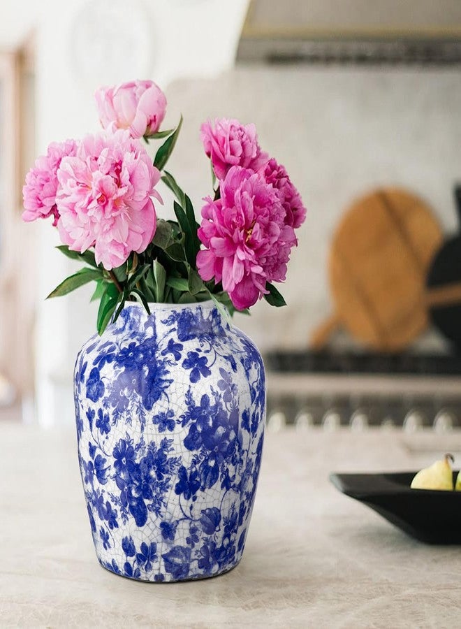 GnFlus Blue and White Vase, 5.9 inch Flower Vases Decorative Vases for Home Decor, Ceramic Vase for Flowers Coffee Table Centerpieces Shelf Living Room Bedroom Dining Farmhouse Office Blue Vintage Vase - Image 2